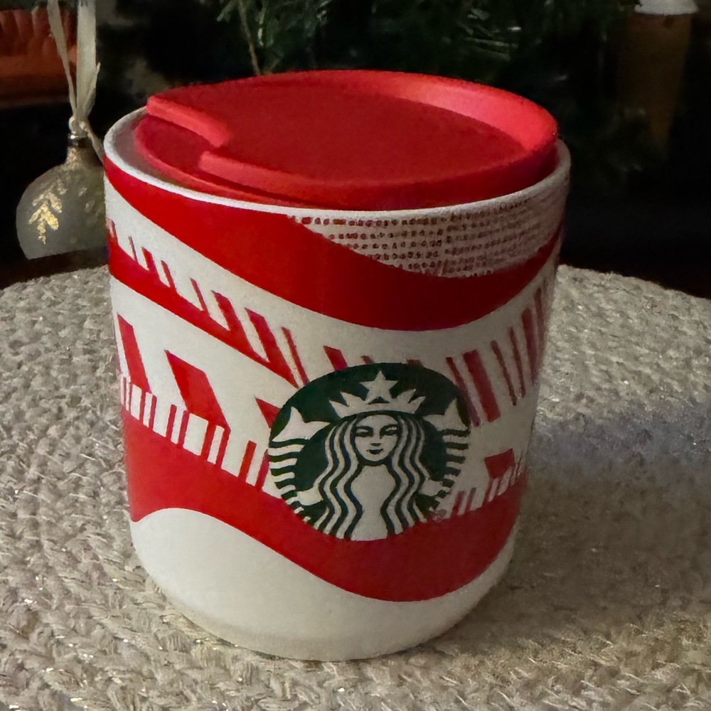 Starbucks 2021 Holiday Ceramic Mug w/ Red Lid – Christmas Travel Style Cup 8 oz